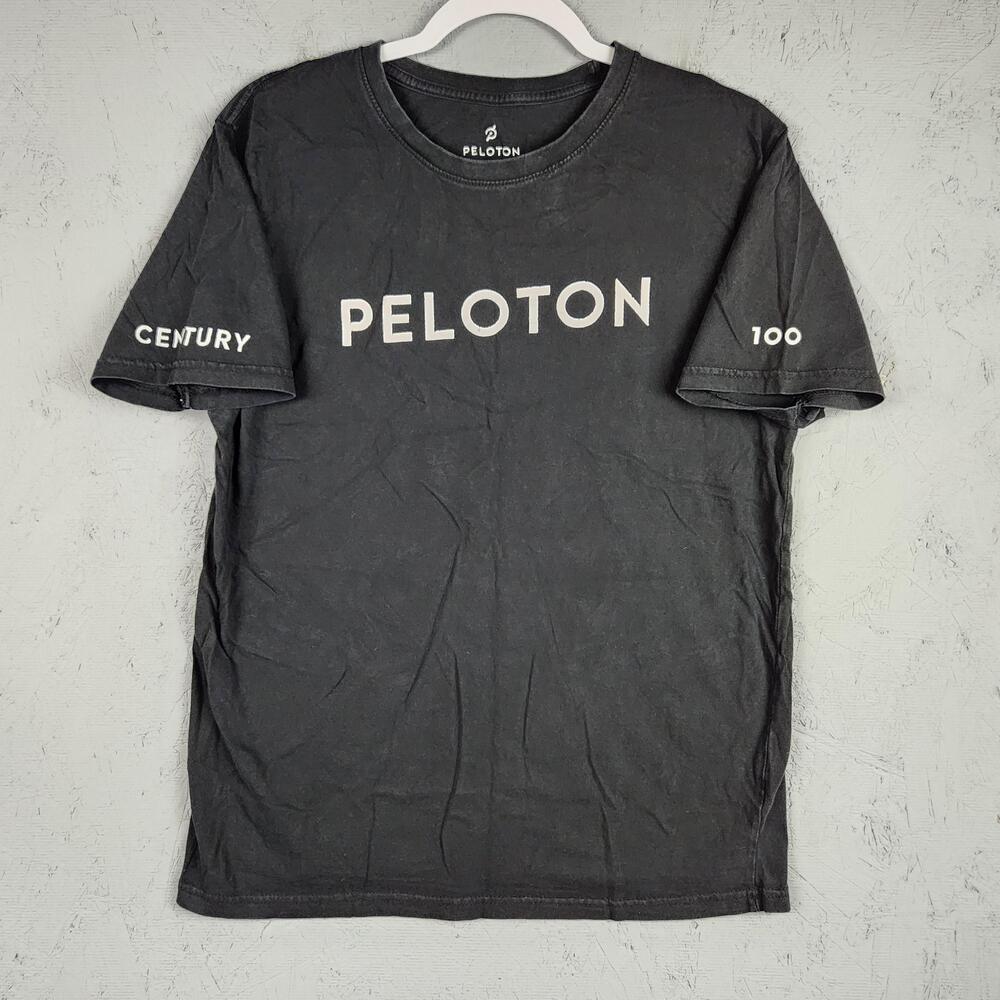 Peloton Shirt Mens Medium Black Century 100 Workout Graphic Logo Gym Casual